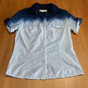 Michael Kors Short Sleeve Striped Ombré Blouse, Cotton, Pockets, Size 6